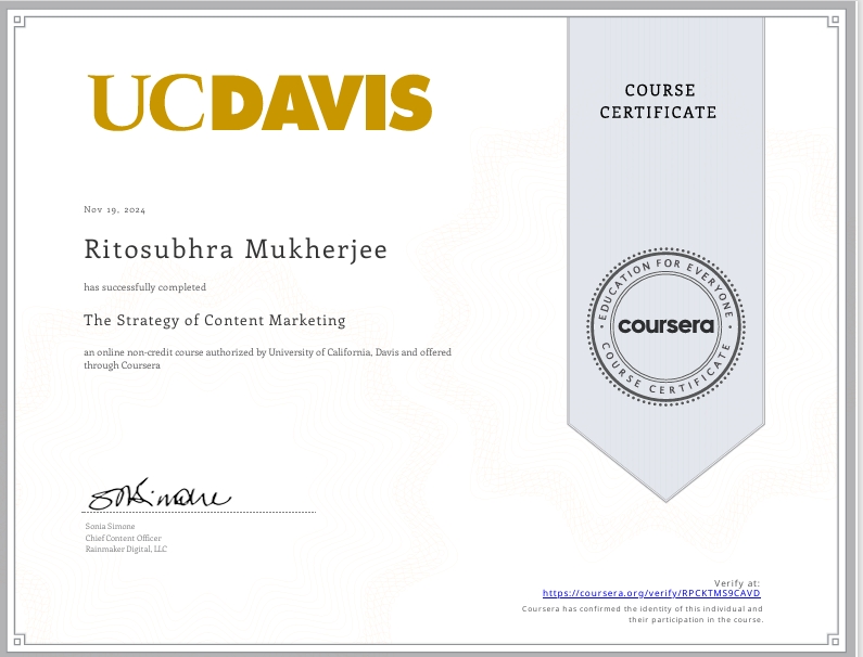 U C Devis Content Marketing Strategy Certificate