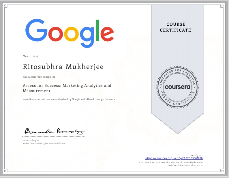 Google marketing analytics certificate